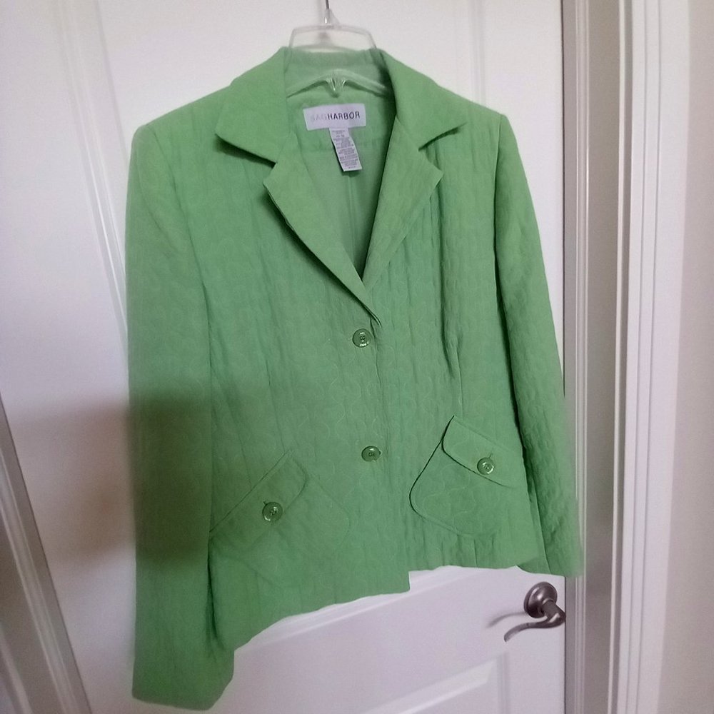 Sag Harbor Quilted Blazer Jacket Lime Green Sz 10 EUC
